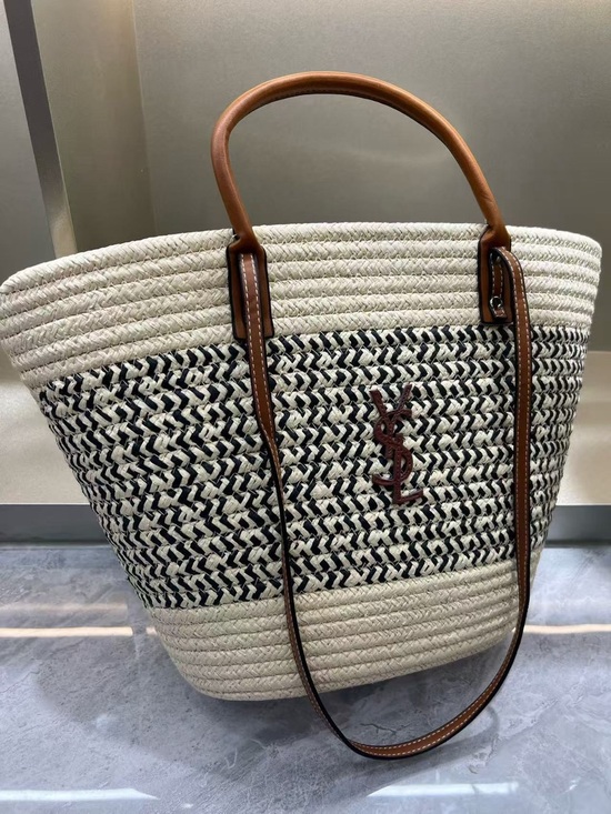 Saint Laurent. . Handbags - Yves Saint Laurent Black, Cream & Brown Woven Tote